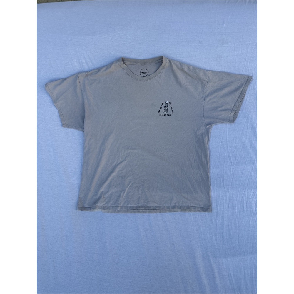 Last Call Co. Beige  T-shirt See/Hear/Say No Evil  Skeleton 100% Cotton Sz 2XL